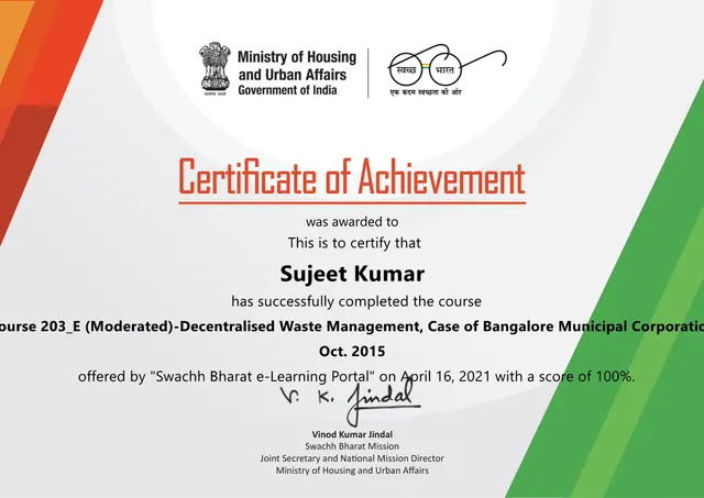 Decentralised waste management certificate
