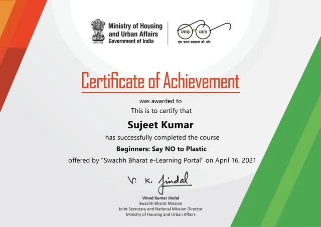 Say no to plastic certificate